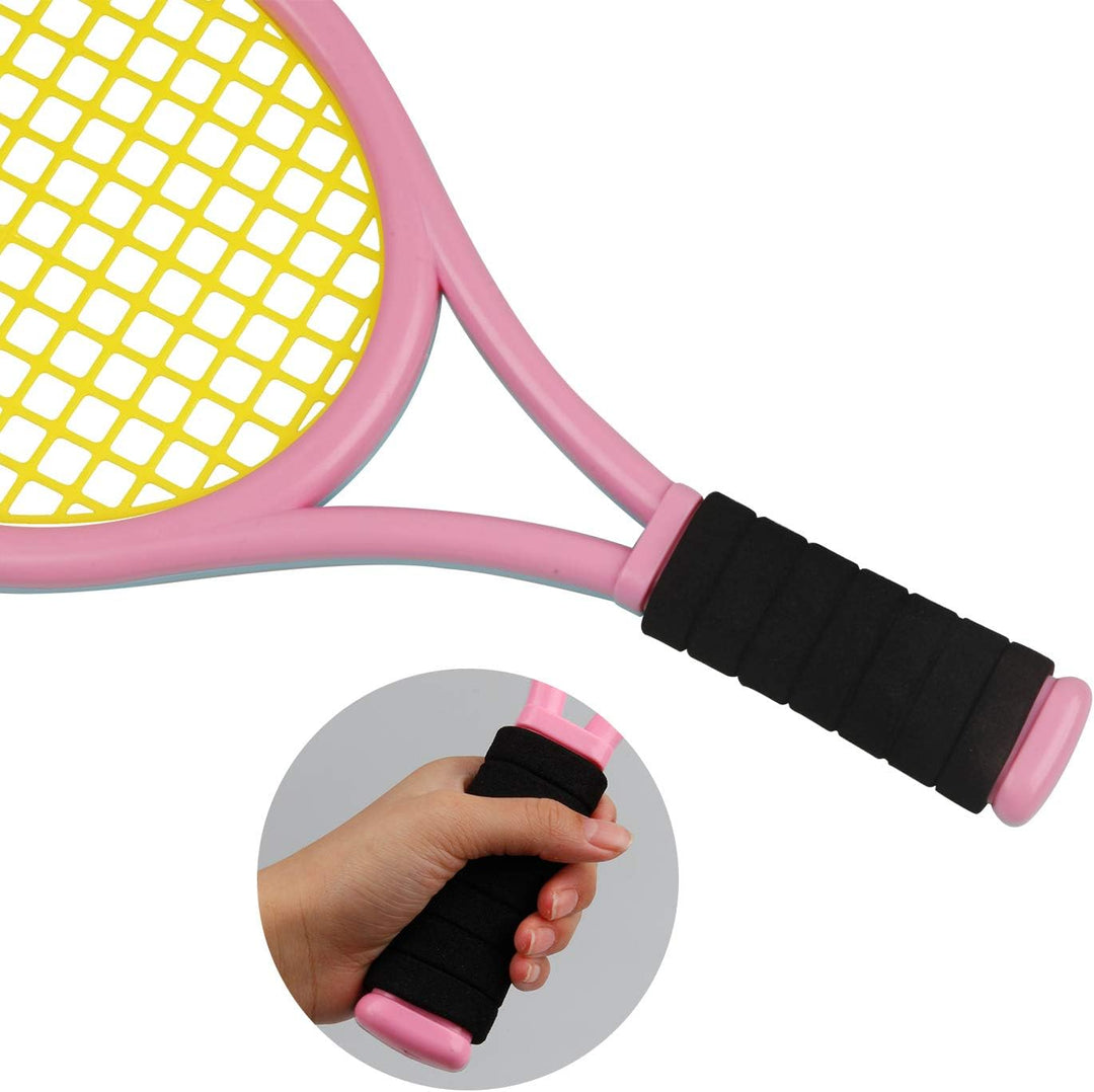 Kinder Tennisschläger mit Tragetasche,4 weiche Trainingsbälle und 6 Badminton Birdies,Tennisschläger
