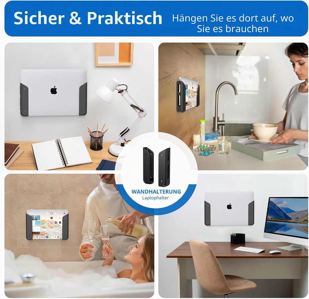 ELETIUO Laptop-Halterung für Wand und unter dem Schreibtisch, mit Kleber und Schrauben, 26 mm dick,
