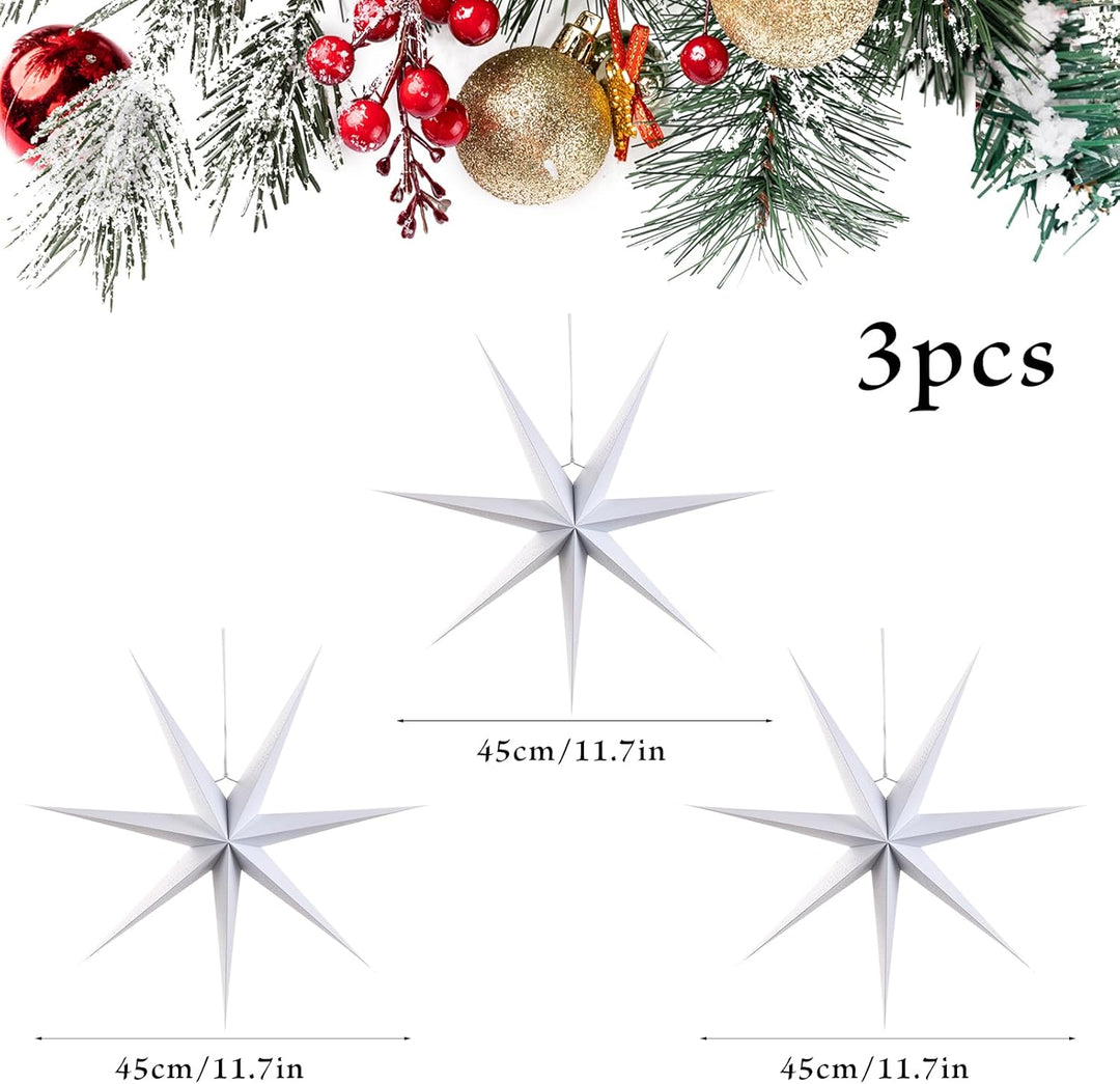 SUNBEAUTY 45 cm Papier Stern Dekoration 3er Set Weiss Faltsterne Neuneck Weihnachtsstern Deko für We