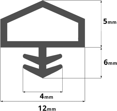 DQ-PP Türdichtung | Schwarz | 30 Meter | TPE Gummi | STD-05 | Falzbreite: 12mm Nutbreite: 4mm | Zimm