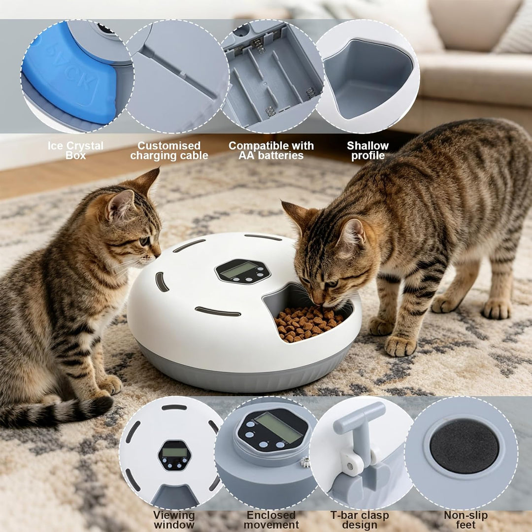 Futterautomat Katze Nassfutter mit Kühlung 6 Mahlzeiten Programmierbar,Kabelloser Nassfutterautomat