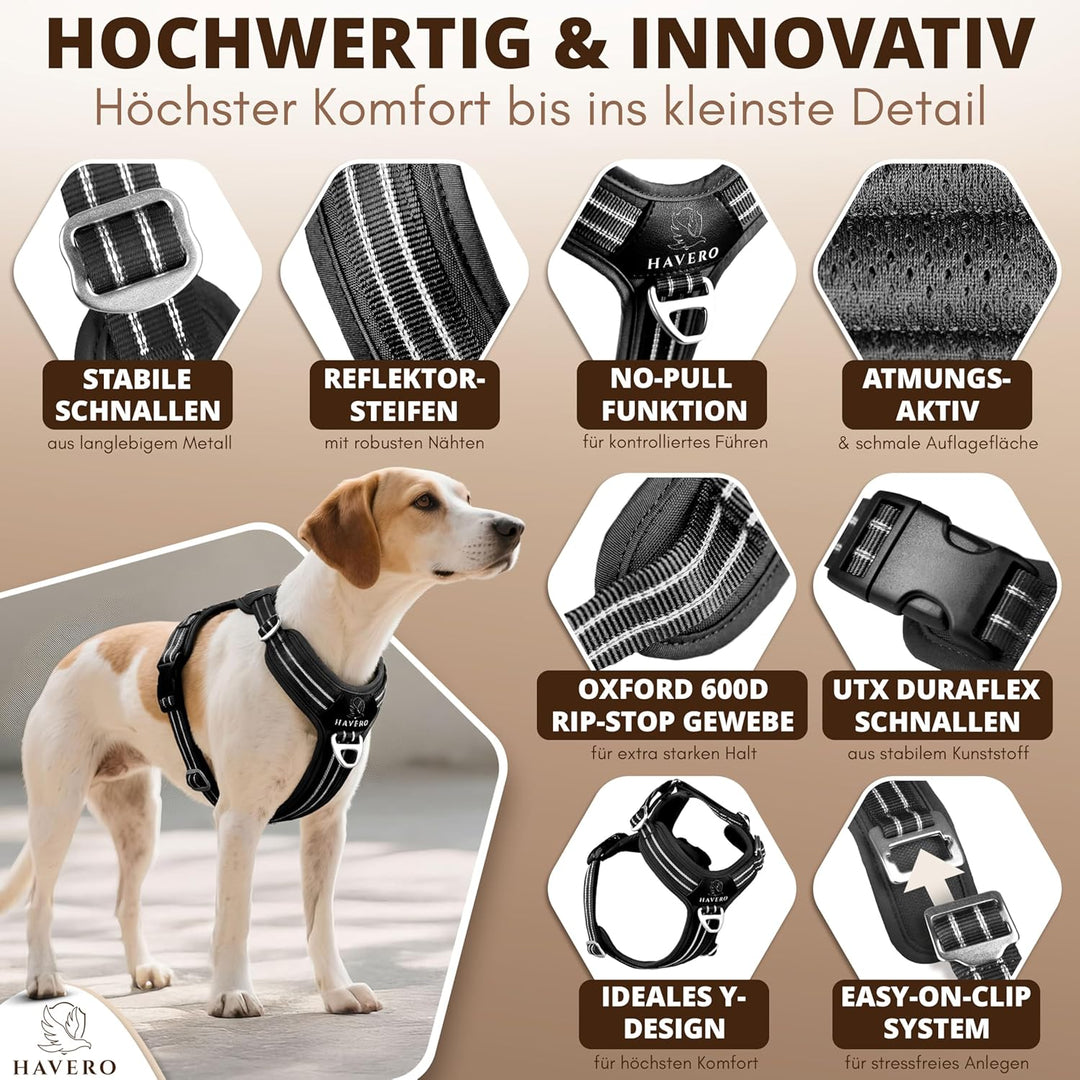 Hundegeschirr Easy-On-Clip – [Kein Überkopfziehen] | Anti-Zug Y-Geschirr Gepolstert Reflektierend At