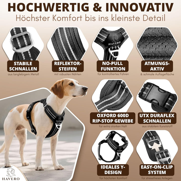 Hundegeschirr Easy-On-Clip – [Kein Überkopfziehen] | Anti-Zug Y-Geschirr Gepolstert Reflektierend At