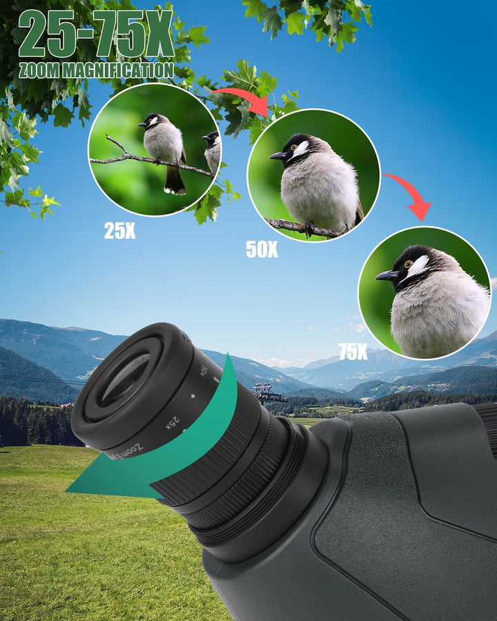 25-75x70 HD Spektiv Sportschützen mit Stativ- und Smartphone-Adapter, Zoom Bak4 Prism FMC Lens 45-Gr