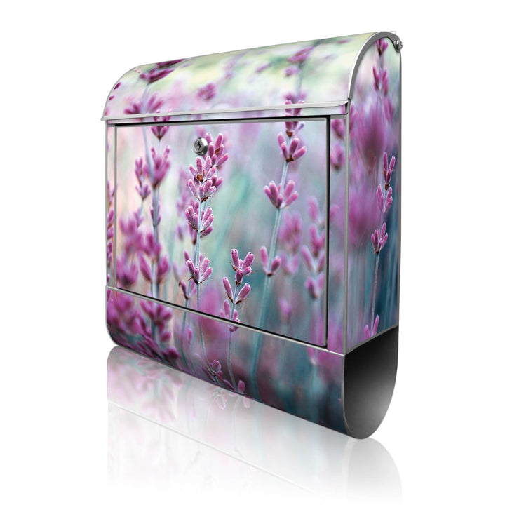 banjado® Design Briefkasten mit Motiv Lavendel 39x47x14cm &amp; 2 Schlüssel - Briefkasten Stahl Silber m