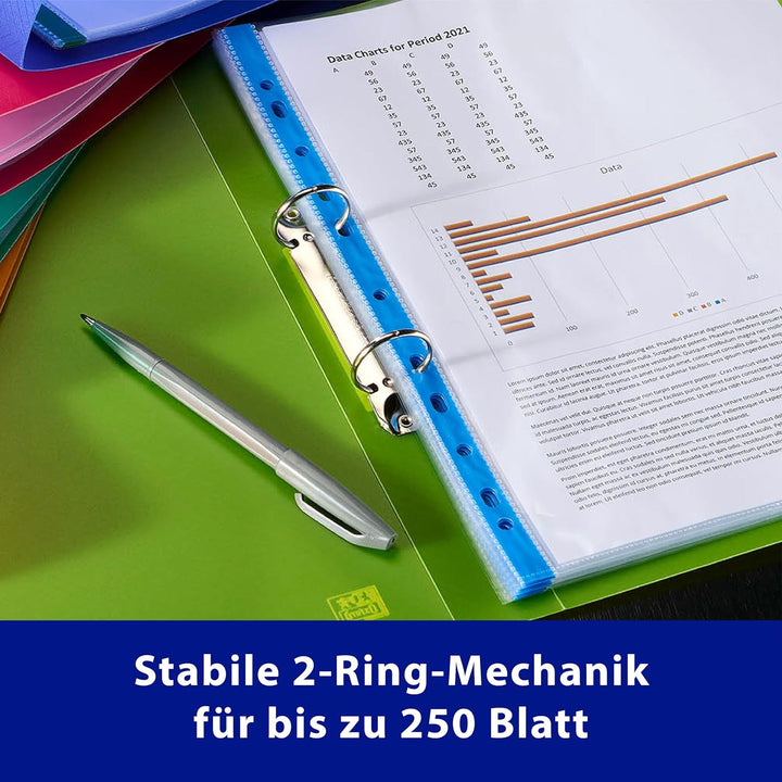 Oxford Ringbuch A4, Rückenbreite 4 cm, 2 Ringe, Kunststoff, 8 Farben, 10 Stück 4cm, 4cm