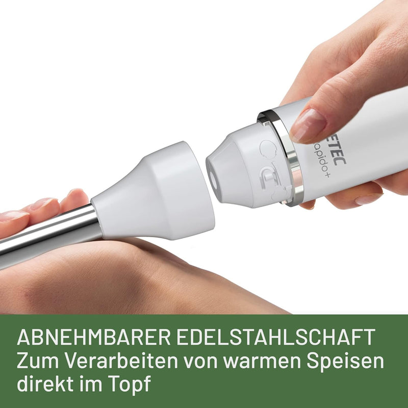 Imetec FrullaRapido+, Stabmixer, XL-Stahlwelle, Edelstahlmesser, Pulsbetrieb, BPA-freies graduiertes