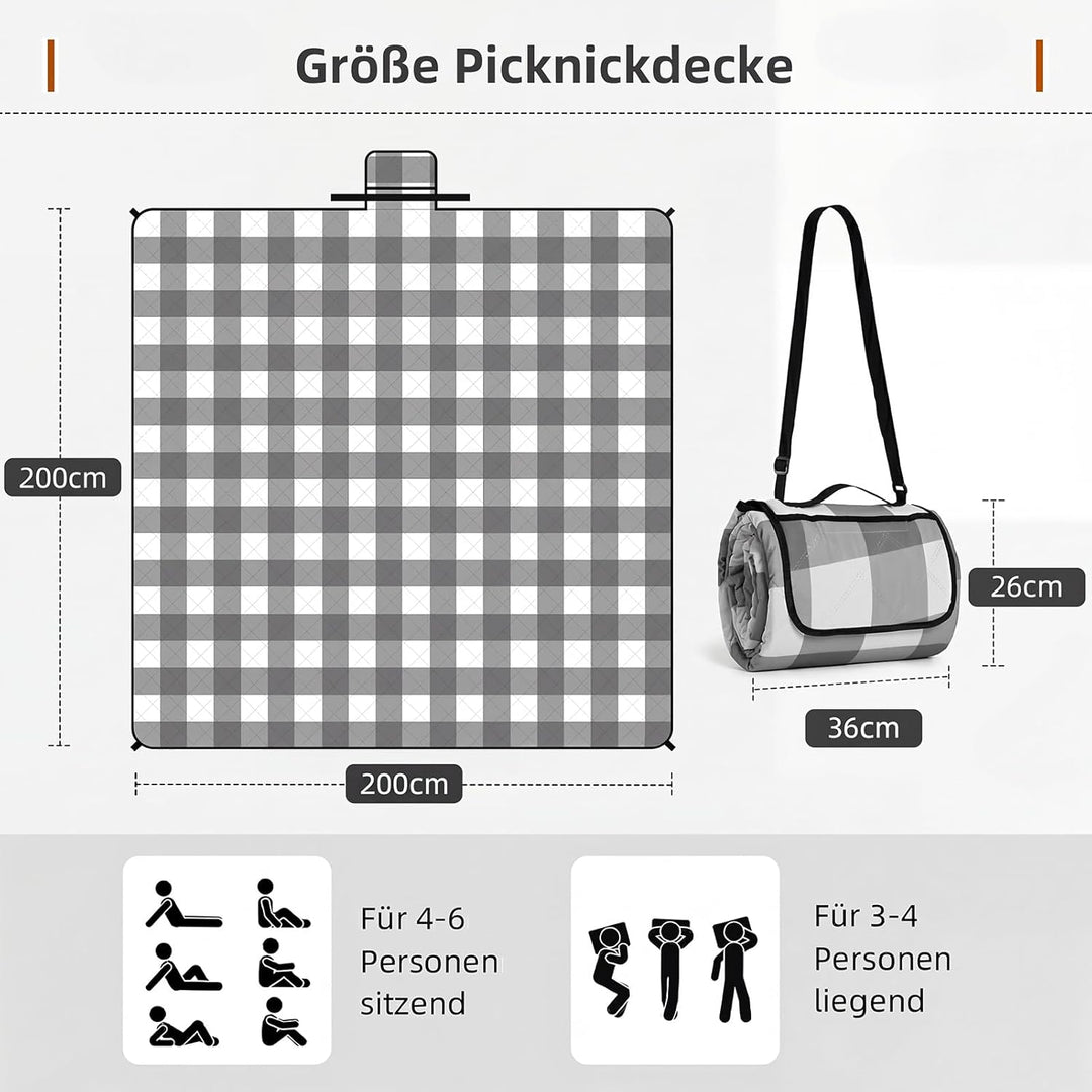 HAUSPROFI Picknickdecke 200x200cm, wasserdicht & isoliert - XXL Outdoor Decke für Picknick, Strand,