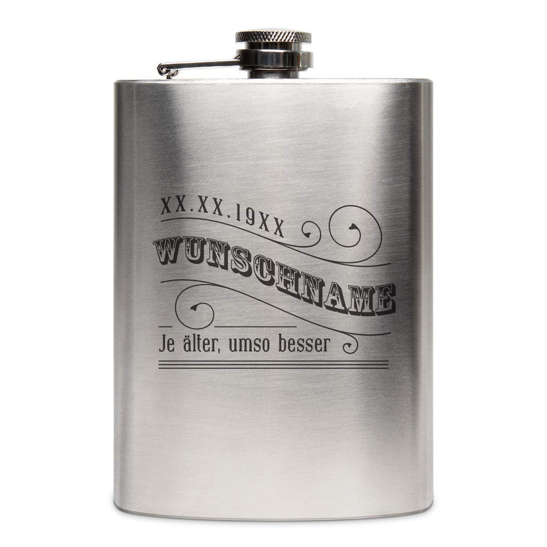 Flachmann Edelstahl 237 ml 8 oz individuelle Gravur Geschenk - Je älter, umso besser, Je Älter, Umso