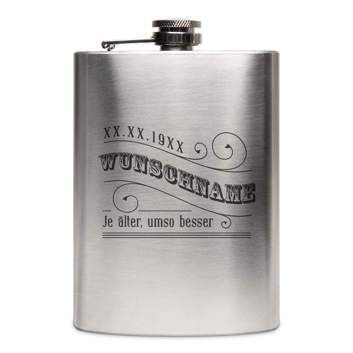 Flachmann Edelstahl 237 ml 8 oz individuelle Gravur Geschenk - Je älter, umso besser, Je Älter, Umso