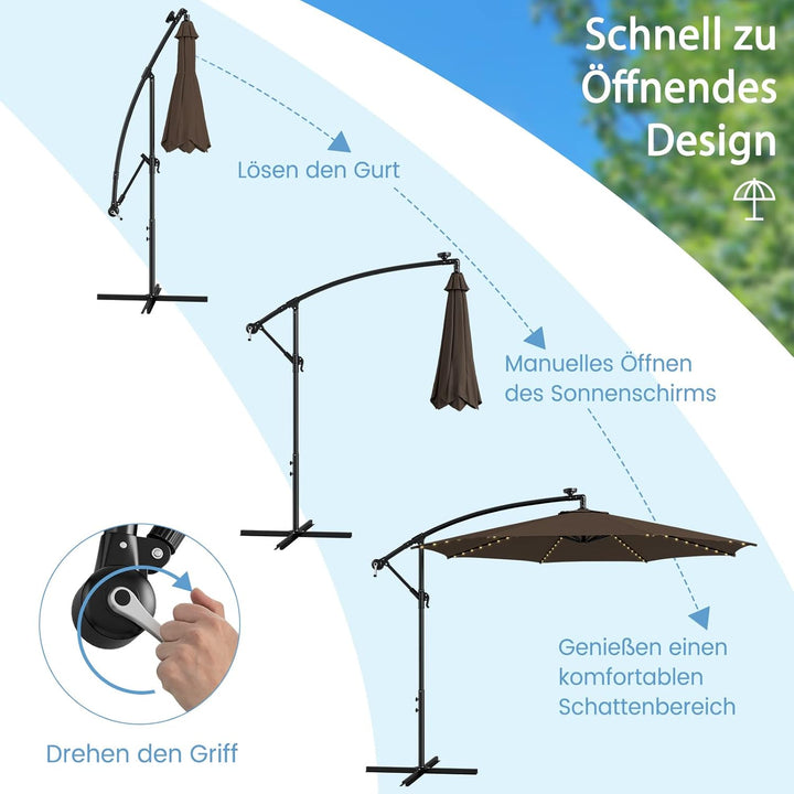 COSTWAY Sonnenschirm Ø300cm, LED Solar Ampelschirm mit 112 LED-Leuchten, Gartenschirm Kurbelschirm M