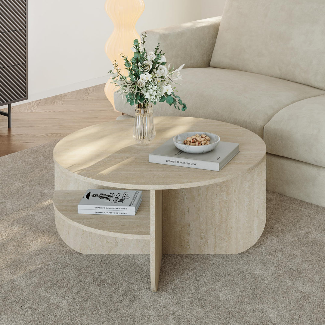 [en.casa] Couchtisch Reykhon Wohnzimmertisch Ø80 x 41 cm Sofatisch mit 2 Ablageflächen Kaffeetisch r