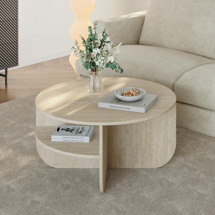 [en.casa] Couchtisch Reykhon Wohnzimmertisch Ø80 x 41 cm Sofatisch mit 2 Ablageflächen Kaffeetisch r