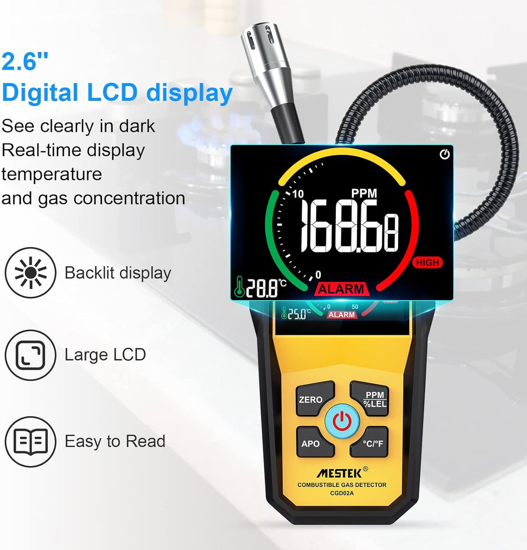 Gasmelder Erdgas MESTEK Gaslecksuchgerät Tragbarer Leckdetektor für Methan Propan Butan Haushalts Fl