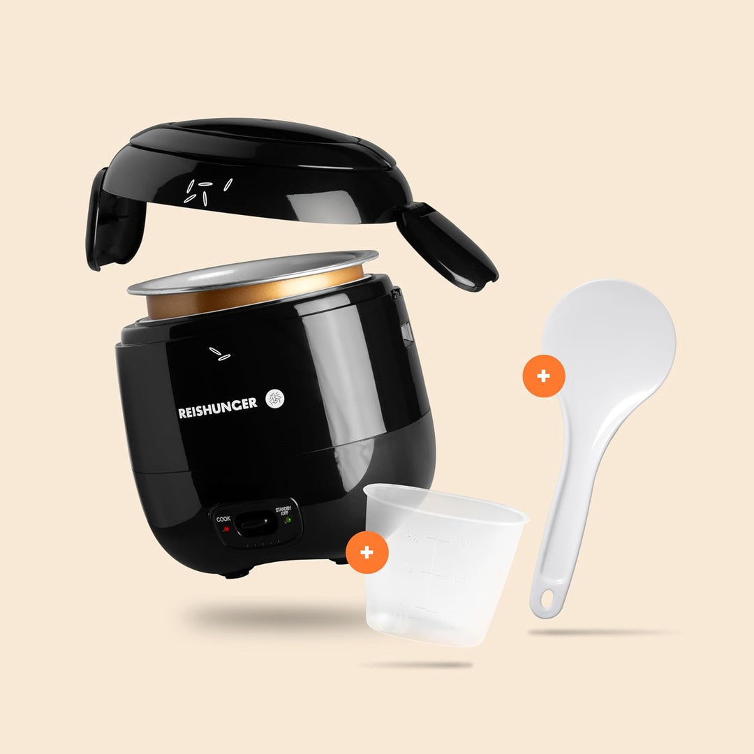 REISHUNGER Mini Reiskocher, schwarz | 0,3 L - 1-2 Portionen | hochwertige Keramikbeschichtung - Prem