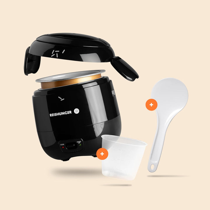 REISHUNGER Mini Reiskocher, schwarz | 0,3 L - 1-2 Portionen | hochwertige Keramikbeschichtung - Prem