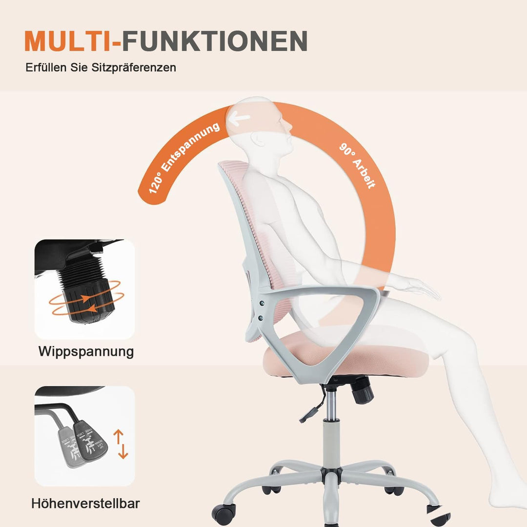DUMOS Bürostuhl Ergonomisch, Schreibtischstuhl mit Lendenwirbelstütze, Drehstuhl mit Armlehne, Compu