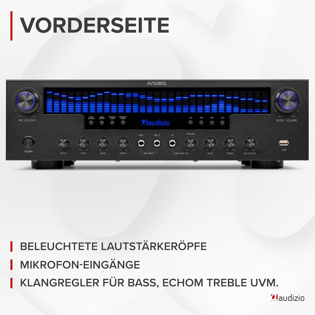 Audizio AV560EQ - 5.1 HiFi Verstärker mit Bluetooth, 390 Watt AV Receiver & Stereoanlage für Heimkin