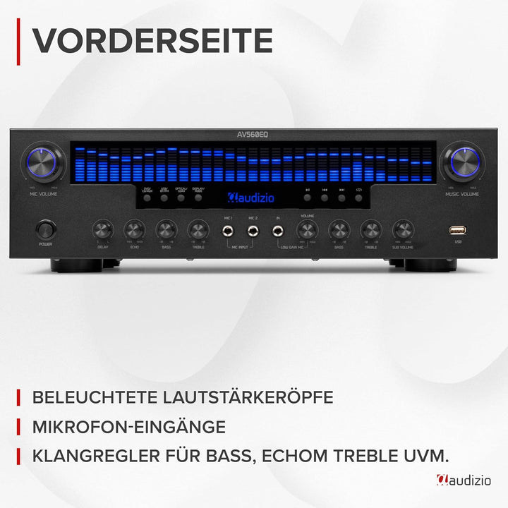Audizio AV560EQ - 5.1 HiFi Verstärker mit Bluetooth, 390 Watt AV Receiver & Stereoanlage für Heimkin