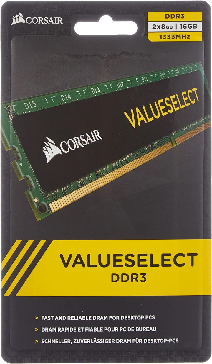 Corsair CMV16GX3M2A1333C9 Value Select 16GB (2x8GB) DDR3 1333 Mhz CL9 Standard Desktop Memory 1333Mh