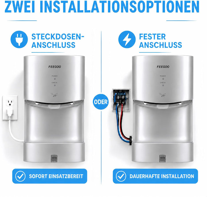 Automatischer Händetrockner mit Auffangschale, 240 V, 1300 W, Silber