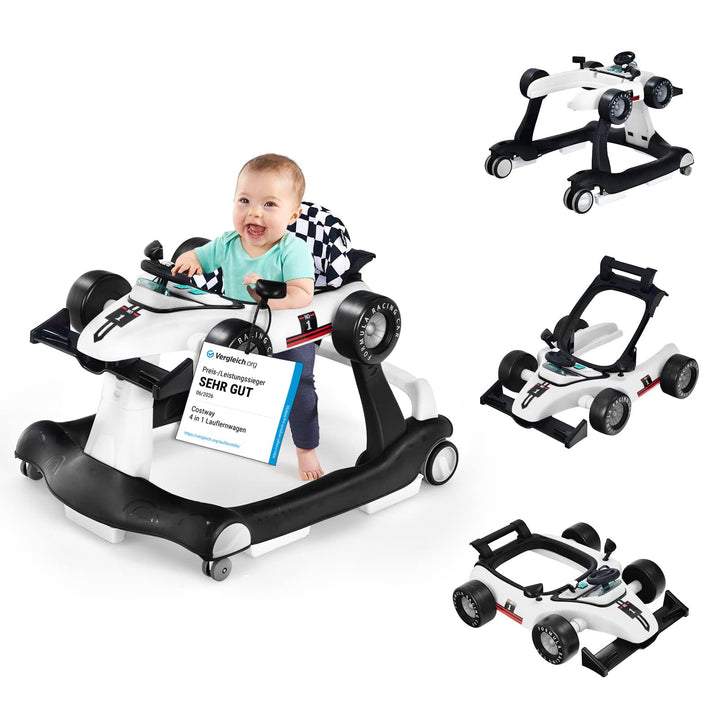 COSTWAY 4 in 1 Lauflernhilfe, Lauflernwagen klappbar mit einstellbarer Höhe & Geschwindigkeit, Baby