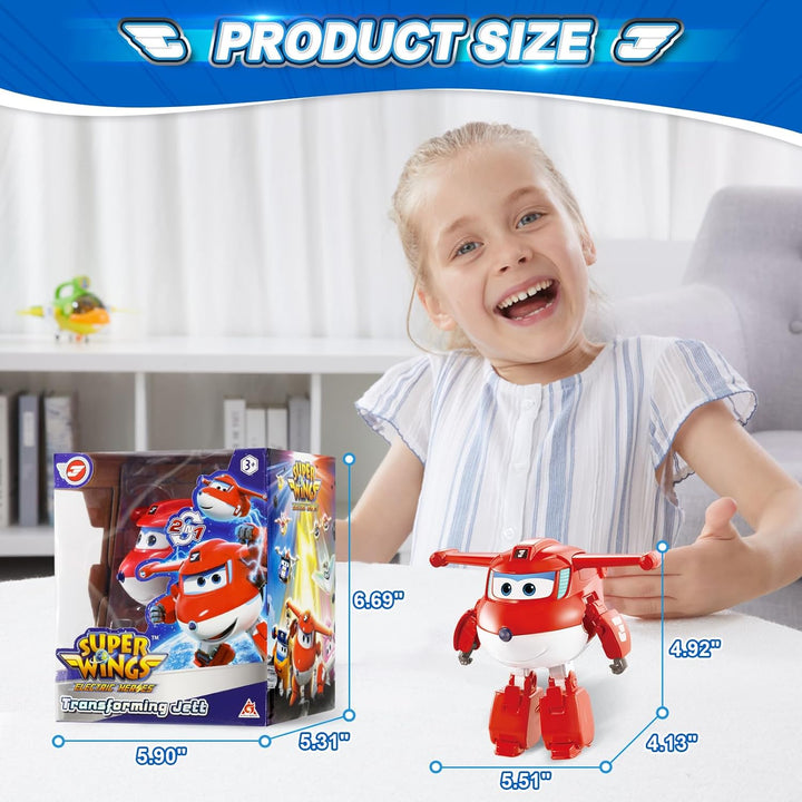 Super Wings Transformations-Flugzeug Supercharged Jett, ca. 12,7 cm grosse Spiel-Figur für Kinder, S