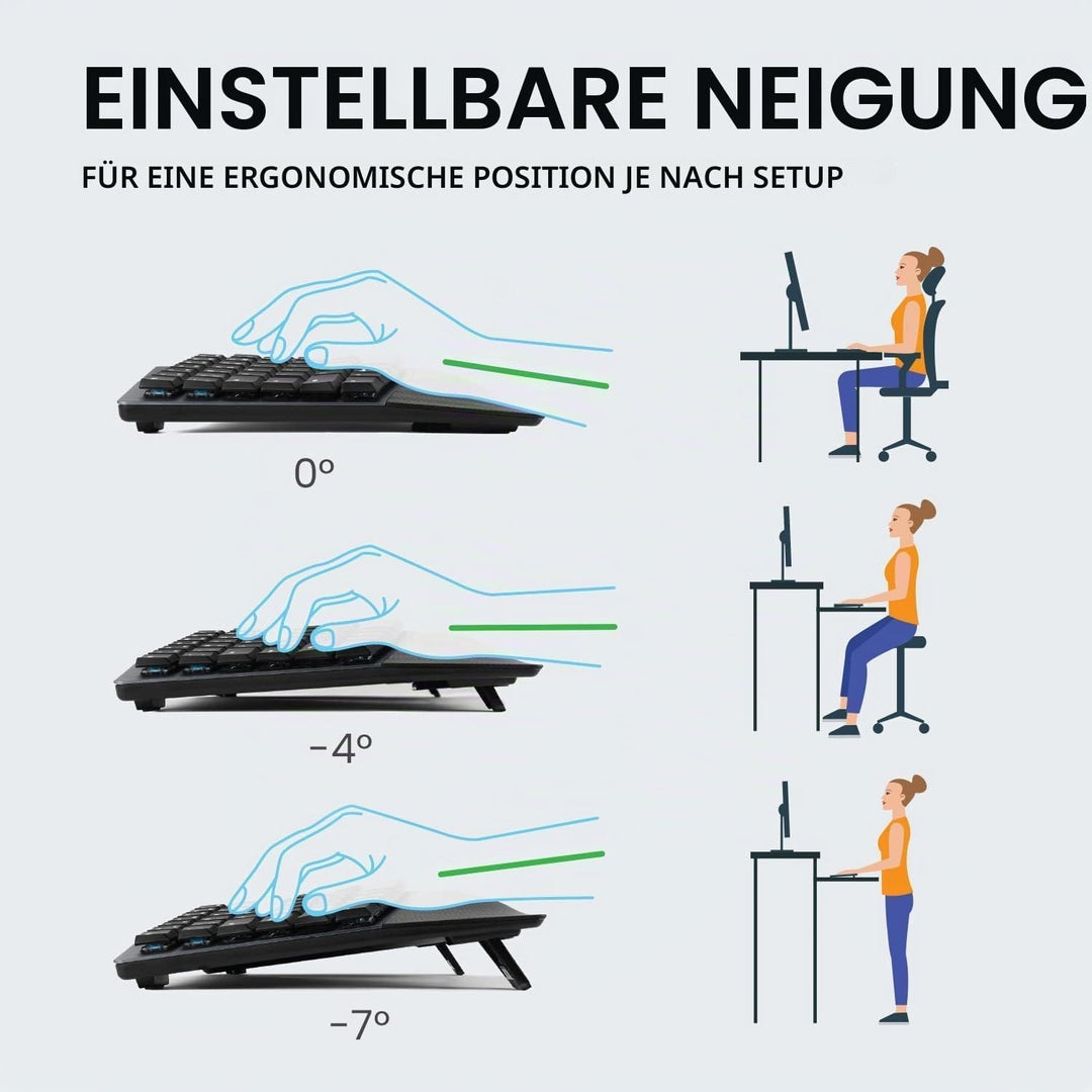 Perixx PERIBOARD335BL Kabelgebundene ergonomische mechanische kompakte Tastatur – Flache Blaue Klick