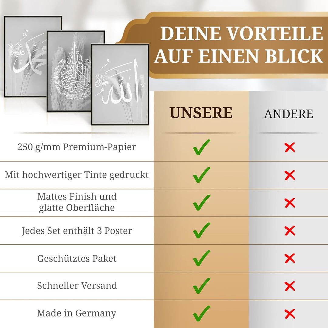 HAVA Artwork Grey Blessed Poster Set, Islamische Poster, Islamische Bilder, Islamische Dekoration, I