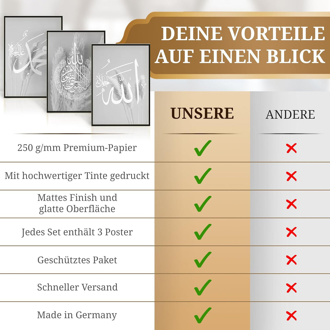 HAVA Artwork Grey Blessed Poster Set, Islamische Poster, Islamische Bilder, Islamische Dekoration, I