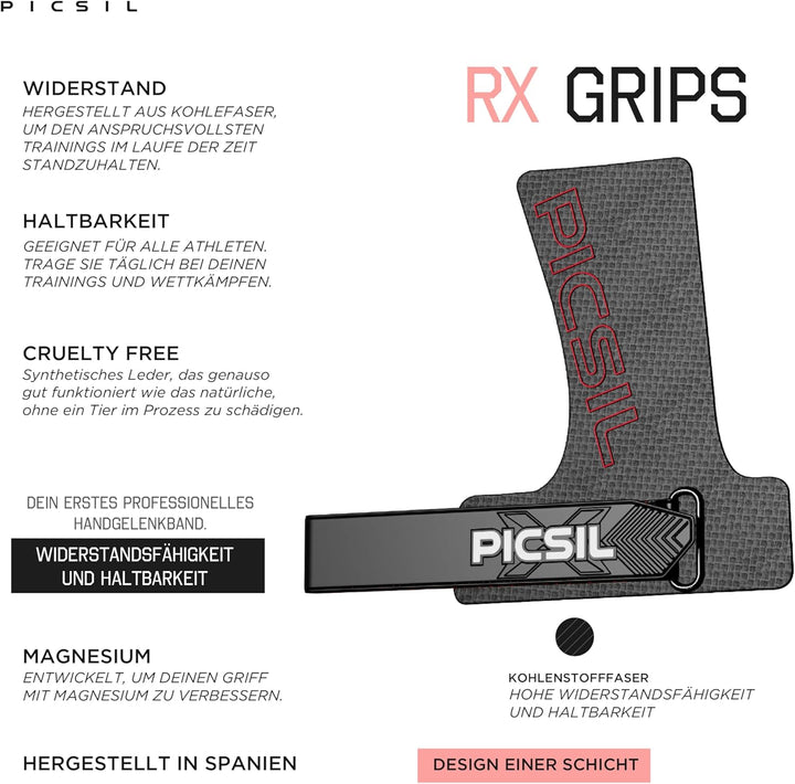 PICSIL RX Hand Grips – Profi‑Griffpolster aus Carbonfaser in Profi‑Qualität, Chalk‑kompatibel & Hand