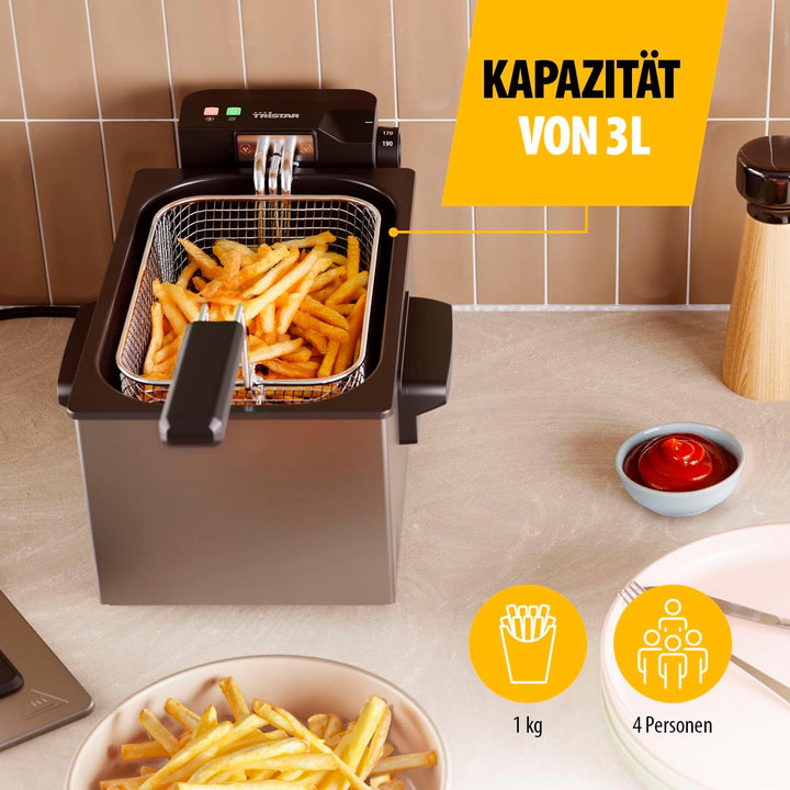Tristar Fritteuse, 3 Liter, Cool Zone Technologie, Verstellbarer Thermostat bis 190°C, Spülmaschinen