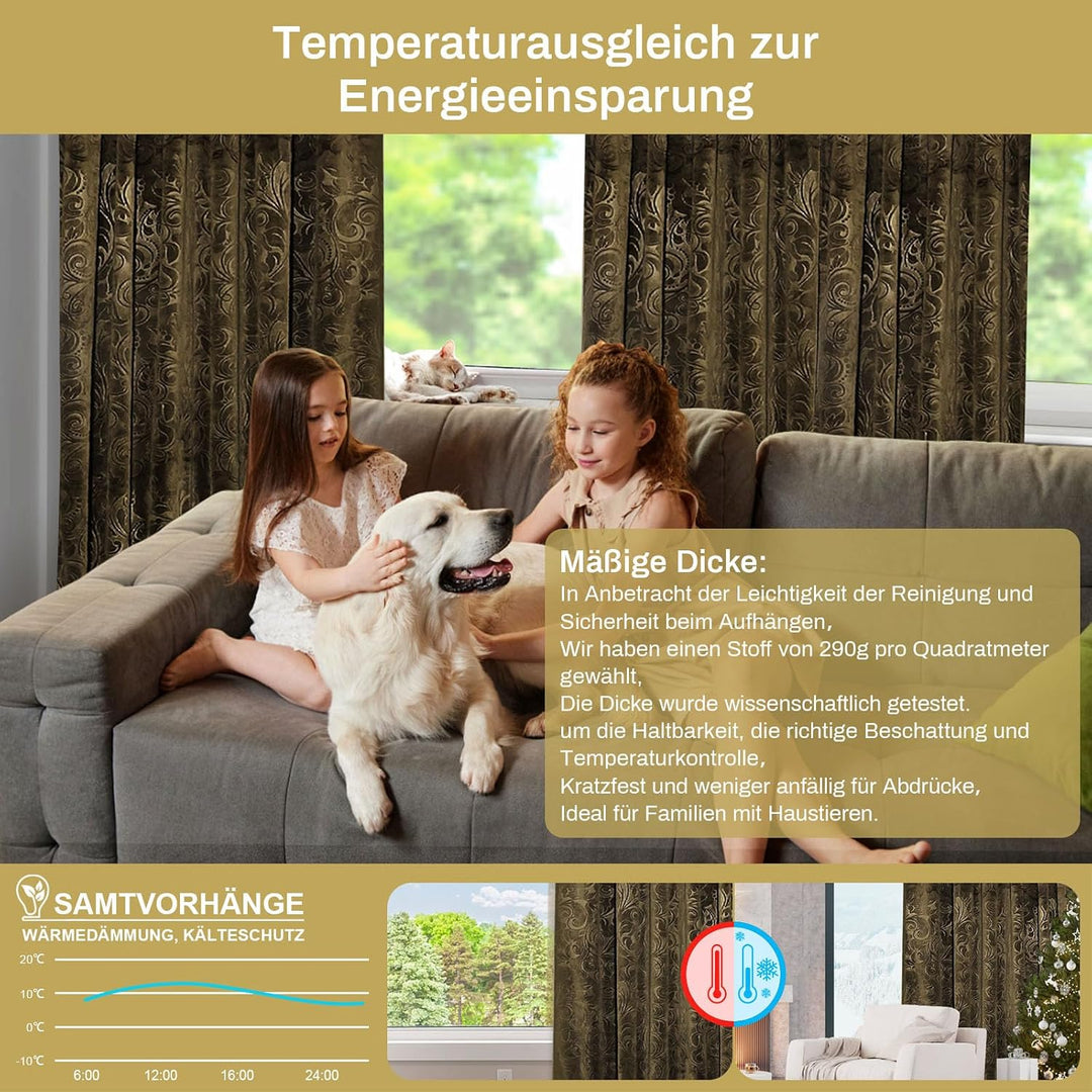 Rosnek 2 Stück Samt Vorhang Blickdicht Kräuselband,H274xB132CM Luxus Vorhänge Schlafzimmer Thermovor