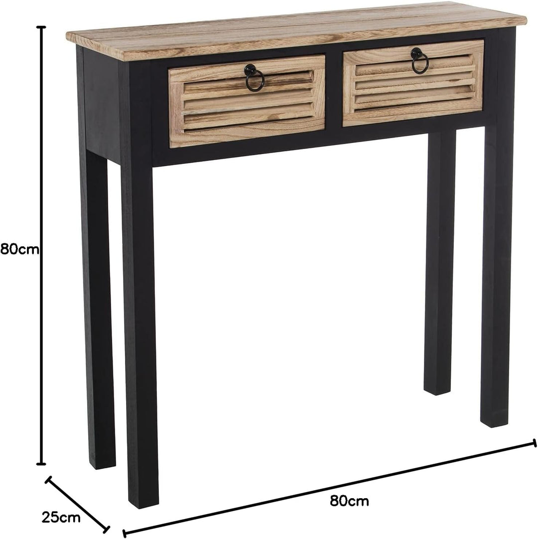 DRW Konsole, Holz und MDF, Schwarz/Natur, 163x3.5x81 cm