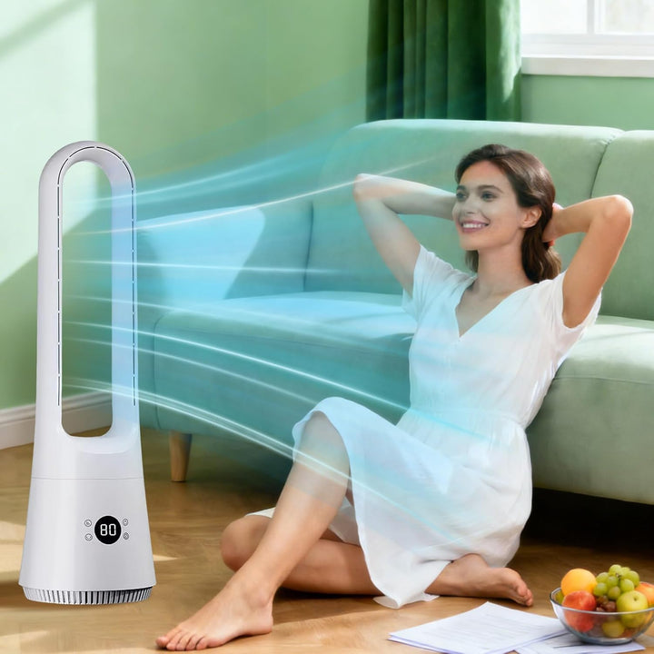 Blattloser Ventilator, 63cm Turmventilator mit Fernbedienung, 8 Geschwindigkeiten + Schlafmodus + St