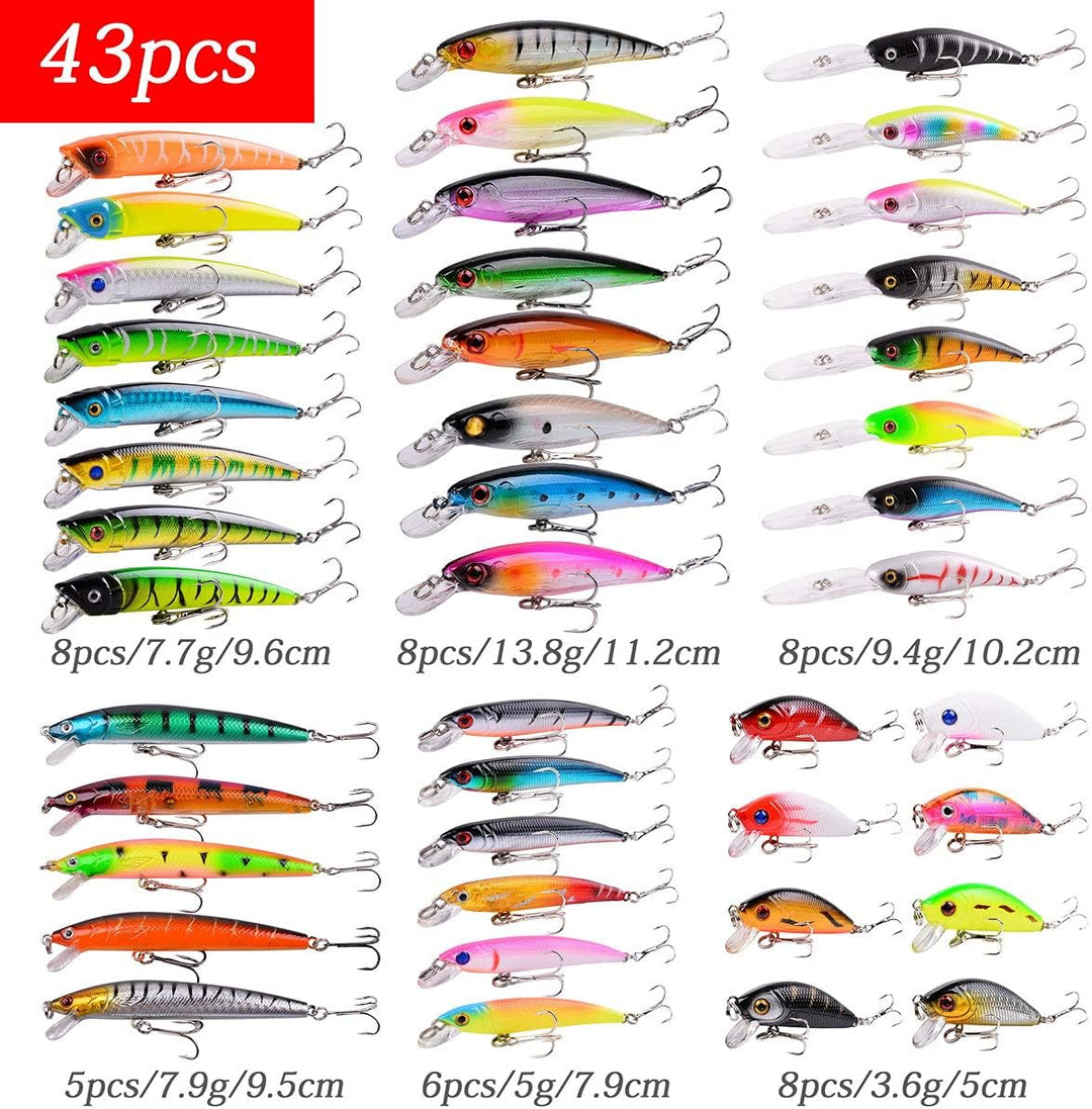 Aorace Angelköder-Set, gemischt, inkl. Elritze Popper Kurbelköder mit Haken für Salzwasser, Süsswass