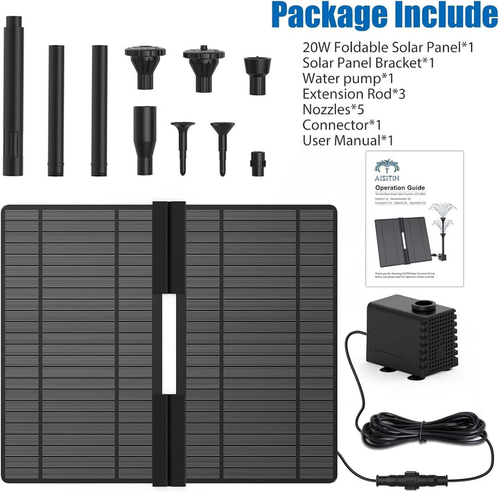 AISITIN 20W DIY Solar Springbrunnen 2022 Neuestes Upgrade Falten Solar Teichpumpe mit verstellbarem