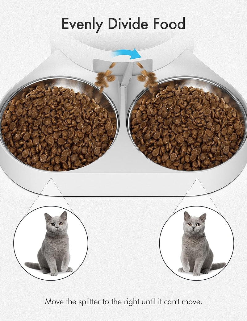 PETLIBRO Haustiernahrung Splitter mit Edelstahlnäpfen, Automatischer Katzenfutterspender für Zwei Ka