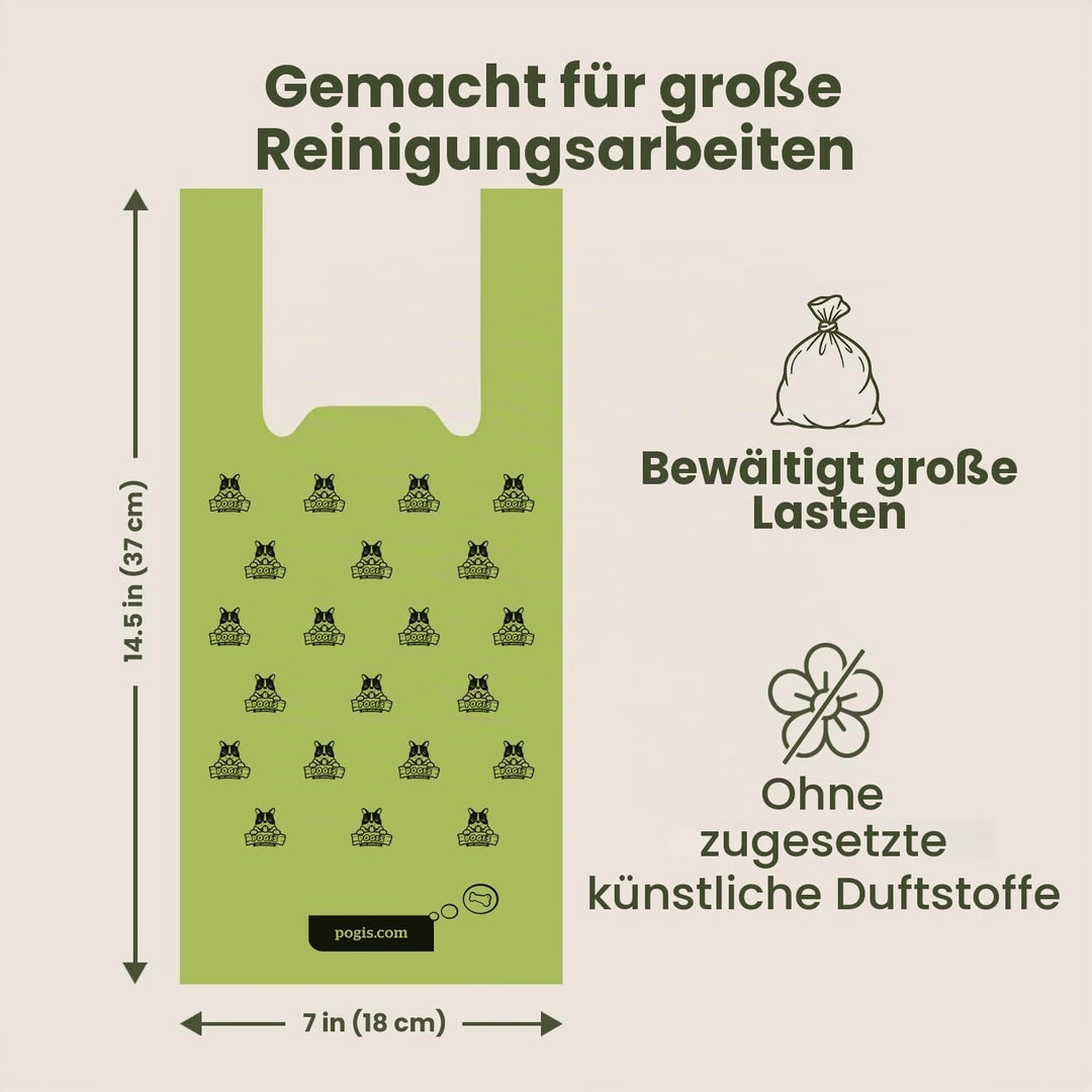 Pogi's Hundekotbeutel - 300 unparfümierte Tüten mit Verschlussträgern - grosse, biologisch abbaubare