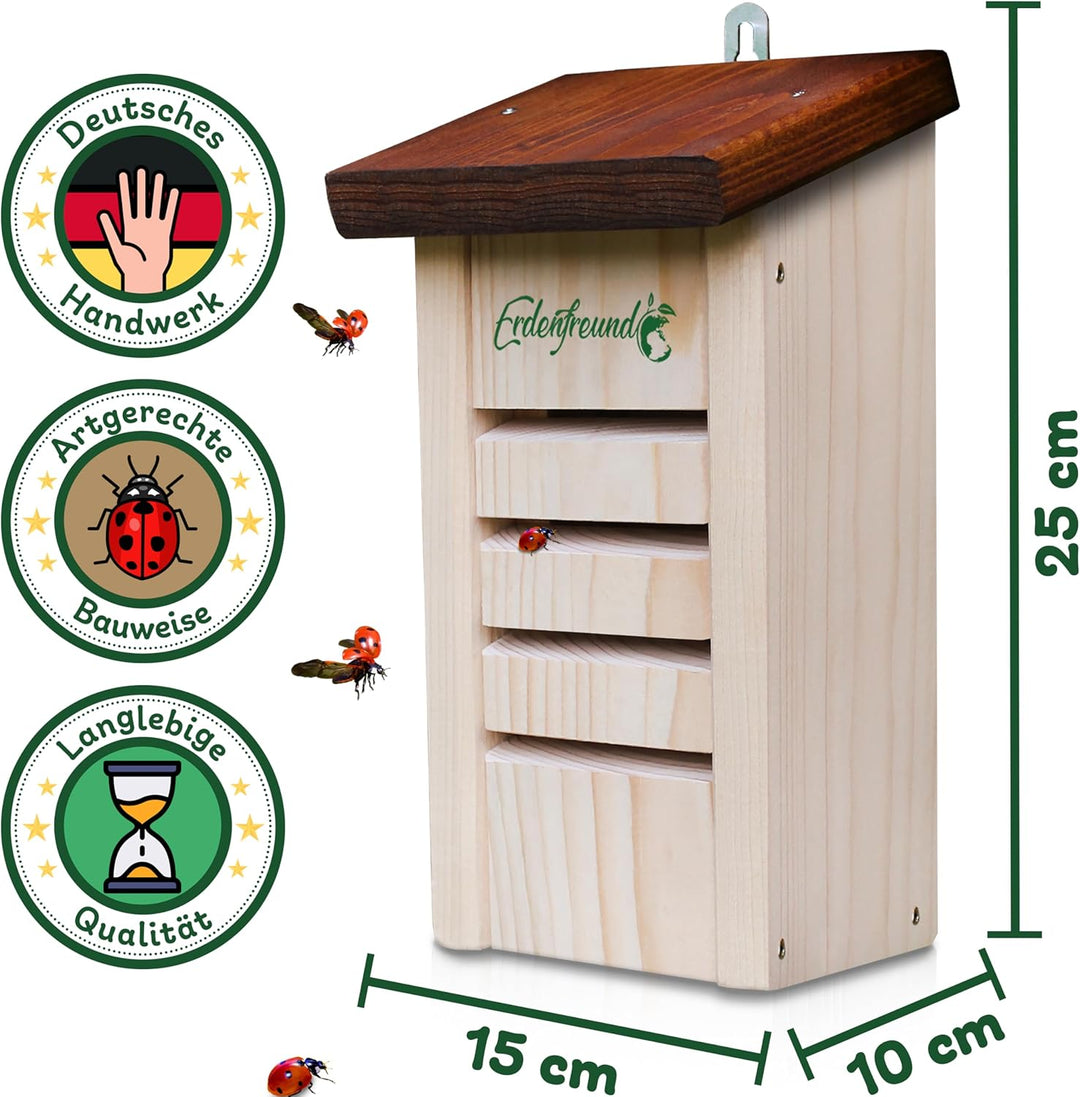 ERDENFREUND® Marienkäferhaus Marienkäfer Hotel für den Winterschlaf artgerecht schräg verlaufende Sp