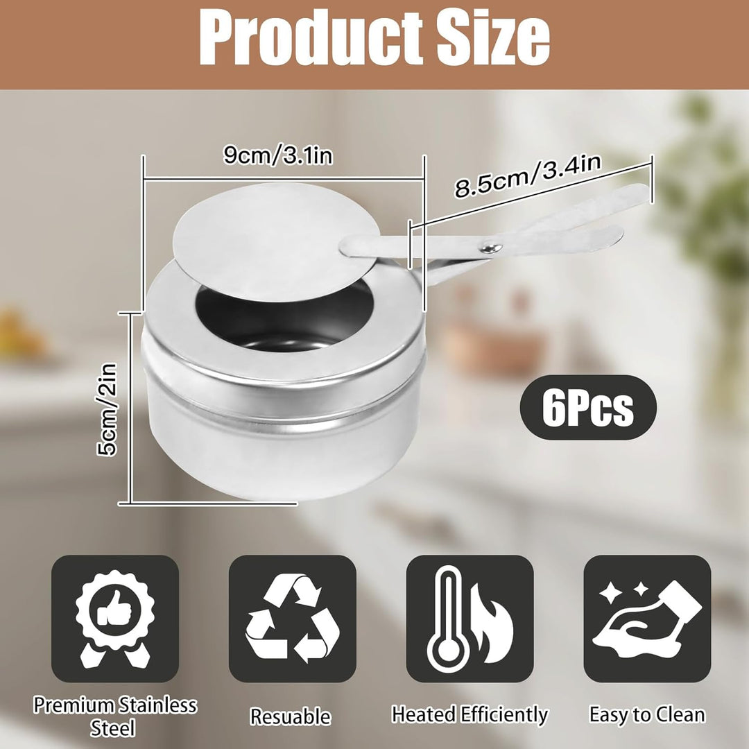 6 Stück Brennpastenbehälter mit Deckel, Edelstahl Fondue Brenner Spiritusbrenner, Speisewärmer Brenn