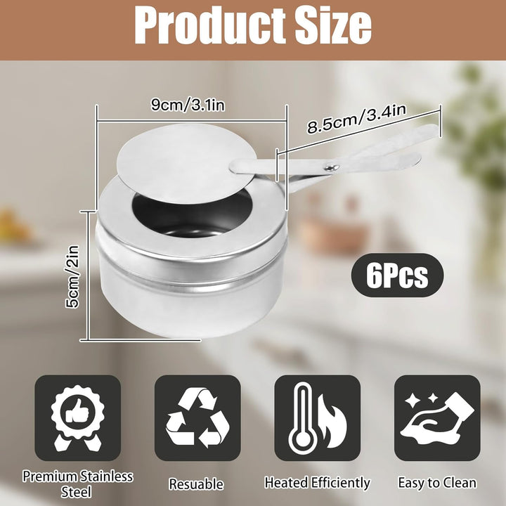 6 Stück Brennpastenbehälter mit Deckel, Edelstahl Fondue Brenner Spiritusbrenner, Speisewärmer Brenn
