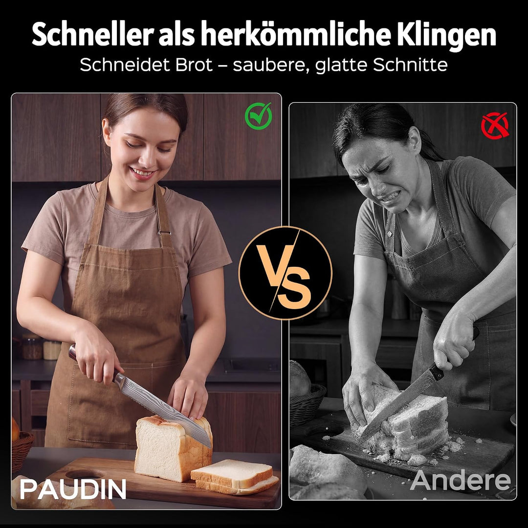 PAUDIN Brotmesser mit Wellenschliff 26 cm aus hochwertigem rostfreiem Edelstahl, extra scharfe Messe