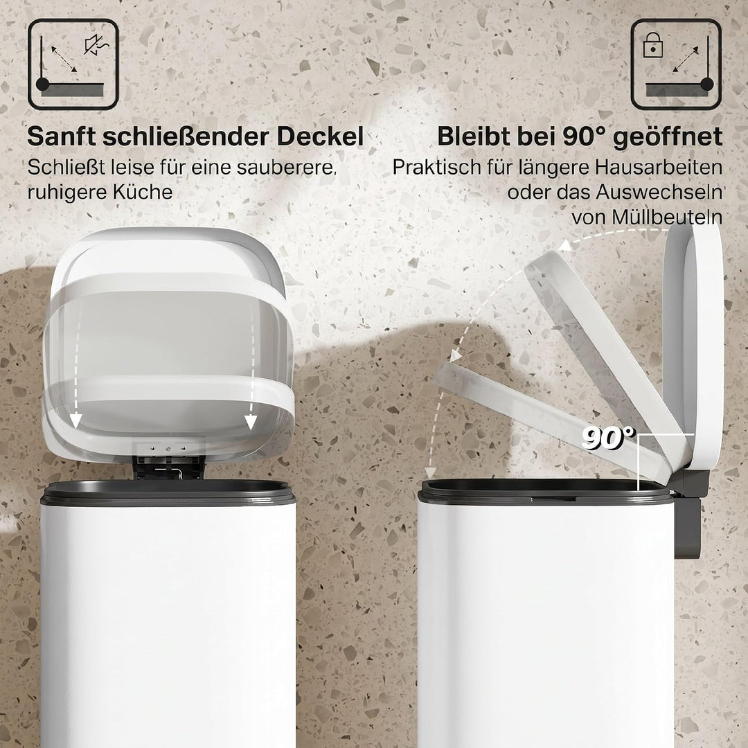 HOMCOM 30L Küchenmülleimer mit Deckel Pedaleimer Weiss, Weiss
