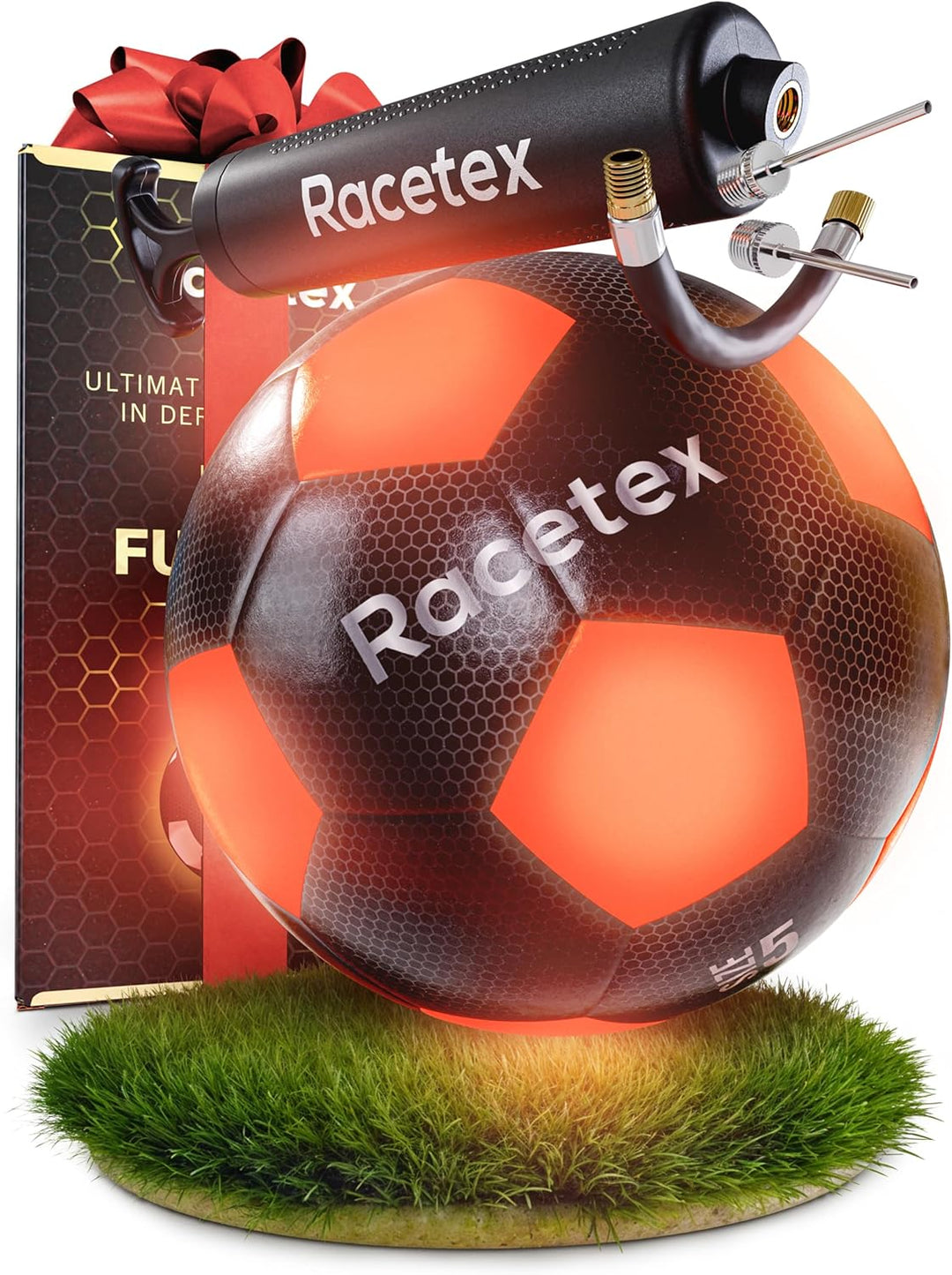 Racetex leuchtender Fussball - Wasserfester LED Fussball mit umfangreichem Zubehör – Fussball Leucht