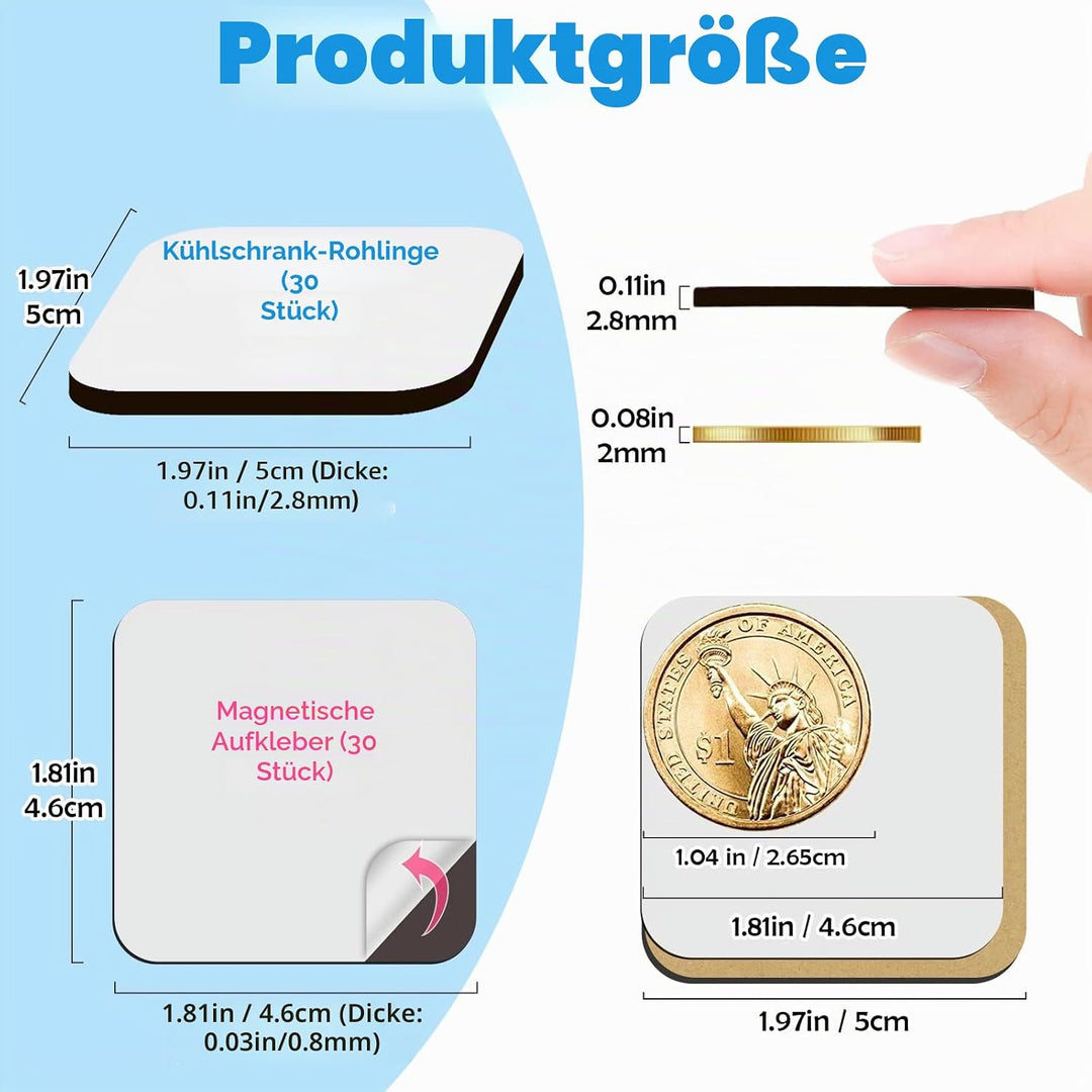 60 Stück Sublimations-Kühlschrankmagnete für Zuhause, Küche, Kühlschrank, Mikrowelle, Ofen, Wand, bl
