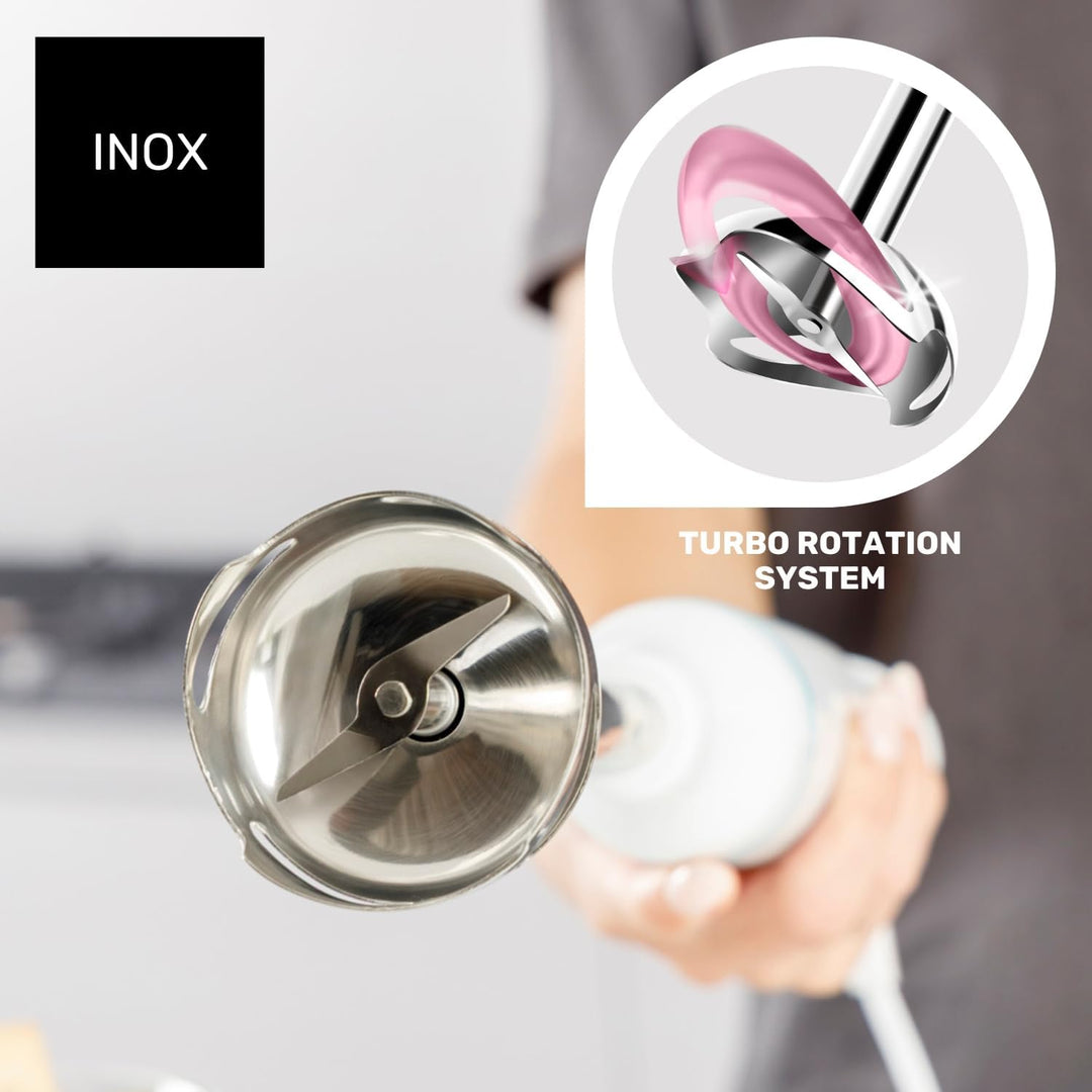Taurus Stabmixer Roboter 1000 Edelstahl | 2 Geschwindigkeiten + Turbo| Edelstahlklingen | Spritzschu