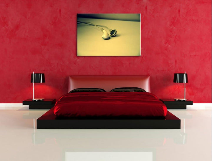 Pixxprint Kopfhörer auf Leinwand, XXL riesige Bilder fertig gerahmt mit Keilrahmen, Kunstdruck auf W