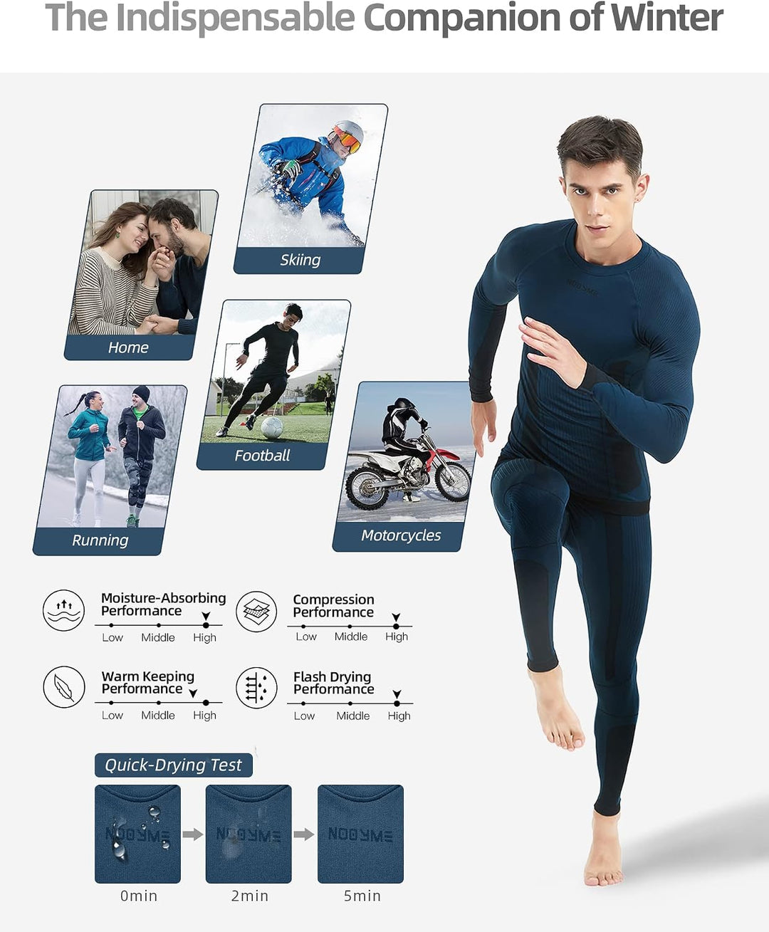 NOOYME Thermounterwäsche Herren Elastisch Funktionsunterwäsche Herren Weich Thermo Unterwäsche Männe