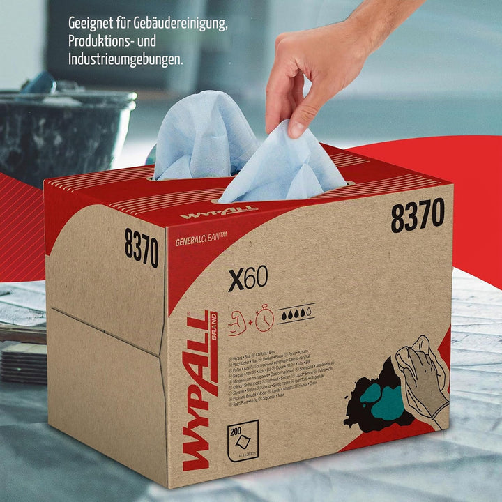 WypAll X60 General Clean Reinigungstücher 8370 – Reinigungstücher Blau – 1 BRAG-Box x 200 Reinigungs